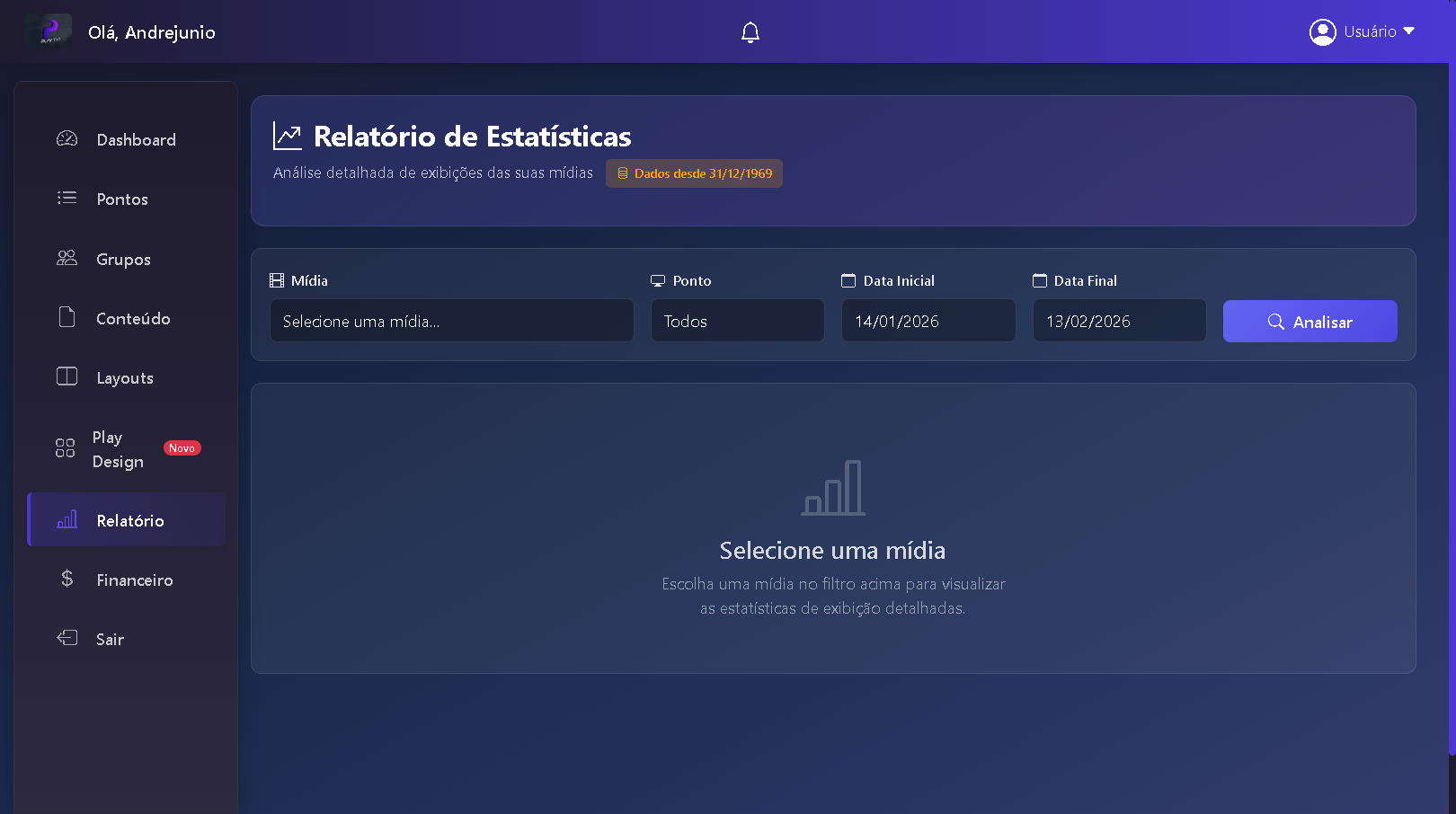 Relatórios e estatísticas PlayTVi